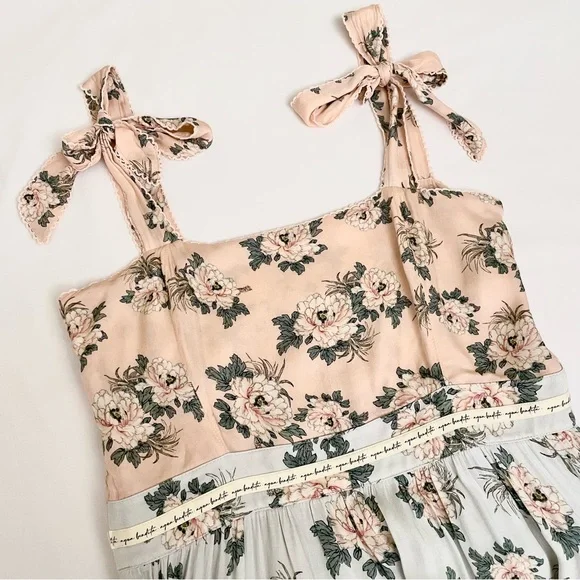 Agua Bendita Helina Zola Floral Maxi Sleeveless Tiered Empire Waist Floral Dress